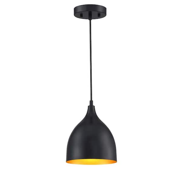 Hukoro 1-Light Mini Pendant Light with Matte Black Finish and Gold-Painting Inside