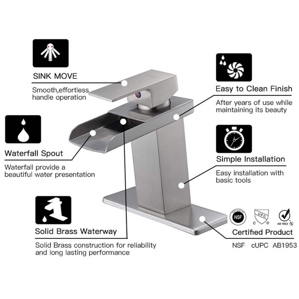 Brushed Nickel Single-Handle Waterfall Bathroom Faucet