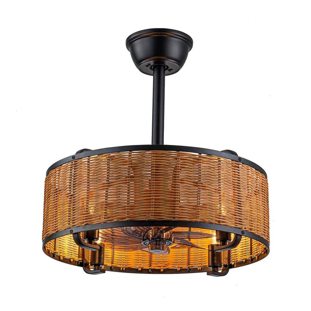 11.8 in. 4-light Dimmable Black Rattan Semi-Flush Mount Ceiling Fan 6-Speed Reversible Remote Control price history on PriceWatchPro