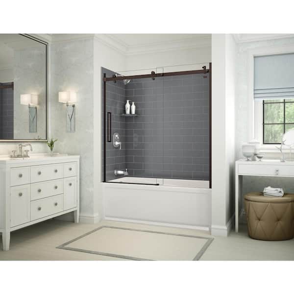 MAAX Utile Metro 32 in. x 60 in. x 81 in. Bath and Shower Combo in Thunder Grey, New Town Left Drain, Halo Door Dark Bronze