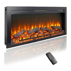 44 in. Wall Mounted/Recessed Metal Smart Electric Fireplace Black Finish, Remote and Multi-Color Flame, LED Light Heater