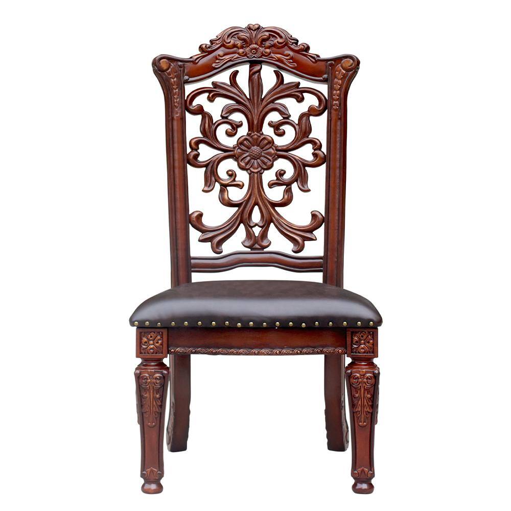 Vendome High Back Brown Faux Leather and Wood Side Chair Set