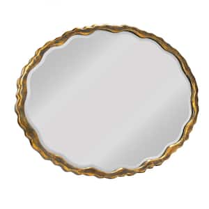 Medium Oval Distressed Gold Beveled Glass Antiqued Art Deco Mirror (25 in. H x 34.75 in. W)