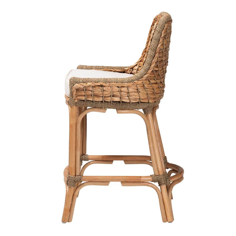 Kyle Bohemian Natural Brown Rattan & Mahogany Counter Stool