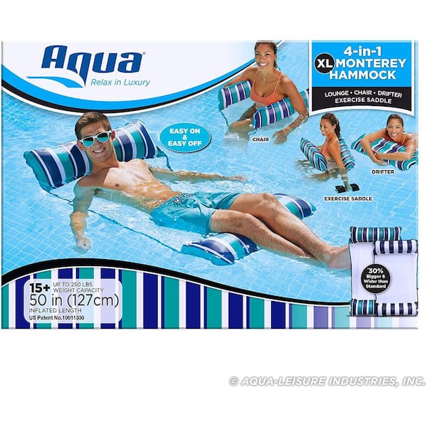 Multi Blue light Hammock Aqua 4-in-1 Monterey Hammock Inflatable Pool Float 