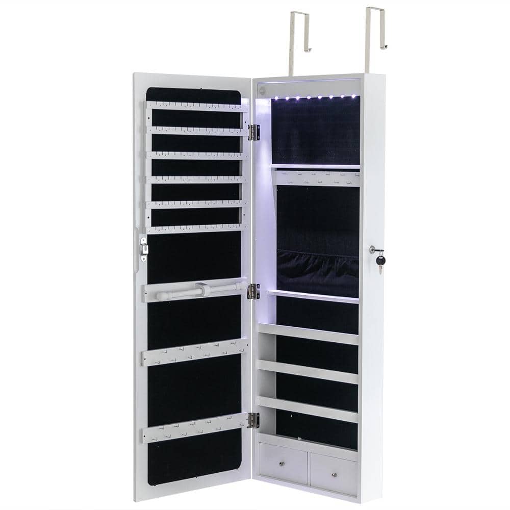 Wall Hanging White Jewelry Armoire Storage Cabinet with 8 Blue LED Lights 42.5 in. H x 14.6 in. W x 3.9 in. D price history on PriceWatchPro