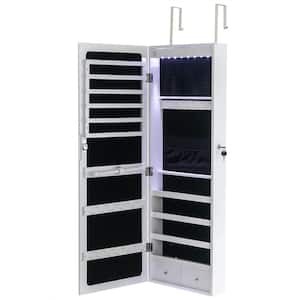 Wall Hanging White Jewelry Armoire Storage Cabinet with 8 Blue LED Lights 42.5 in. H x 14.6 in. W x 3.9 in. D