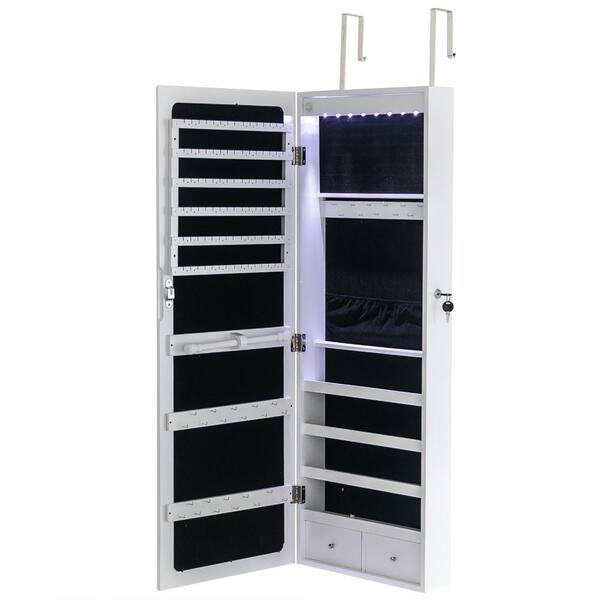 Winado Wall Hanging White Jewelry Armoire Storage Cabinet with 8 Blue LED Lights 42.5 in. H x 14.6 in. W x 3.9 in. D