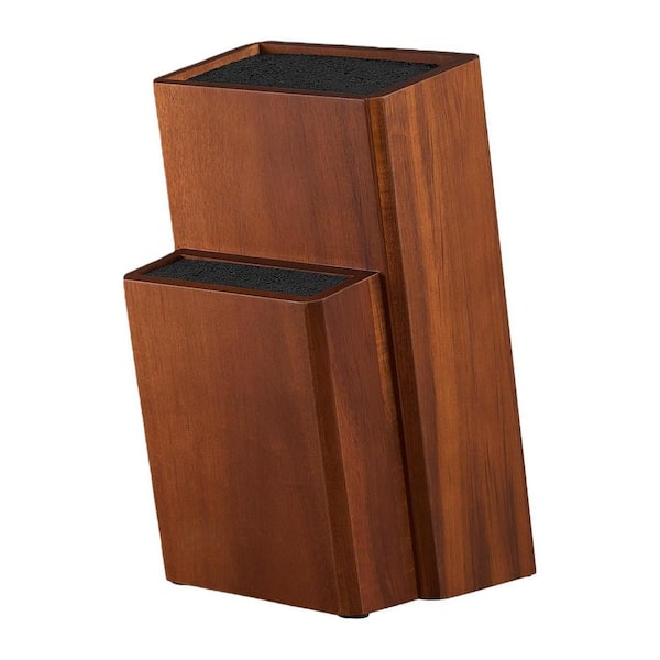 Acacia Wood 10-Knife Universal Knife Block with Removable Plastic Bristles for Kitchen Counter Knife Storage Rack