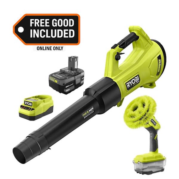 ONE+ HP 18V Brushless 450 CFM Cordless Leaf Blower w/ 4.0 Ah Battery, Charger, & FREE ONE+ 18V Cordless Power Scrubber