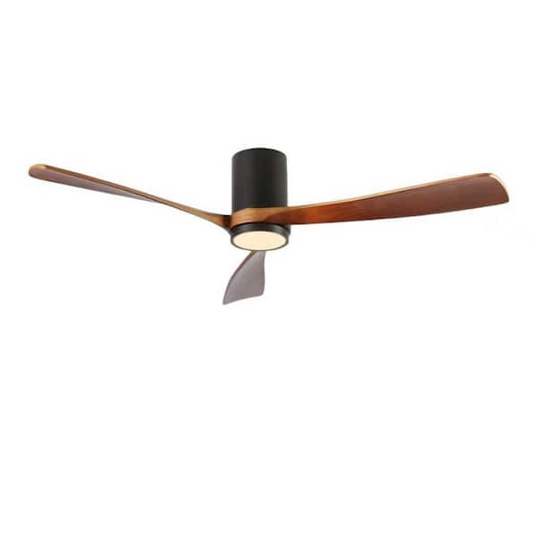 60 in. Black 3 Wood Blades Flush Mount Standard Ceiling Fan with Full Spectrum LED Light and Remote Control Included