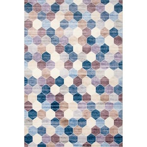 Modern Checkered Geometric Purple Cream 7 ft. x 10 ft. Indoor Soft Area Rug