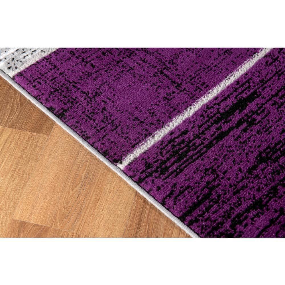 Purple and Gray Geometric Washable Synthetic Area Rug 5' x 7'