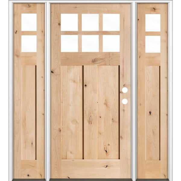 64 in. x 80 in. Knotty Alder Left-Hand/Inswing 6 Lite Beveled Clear Glass Unfinished Wood Prehung Front Door with DSL