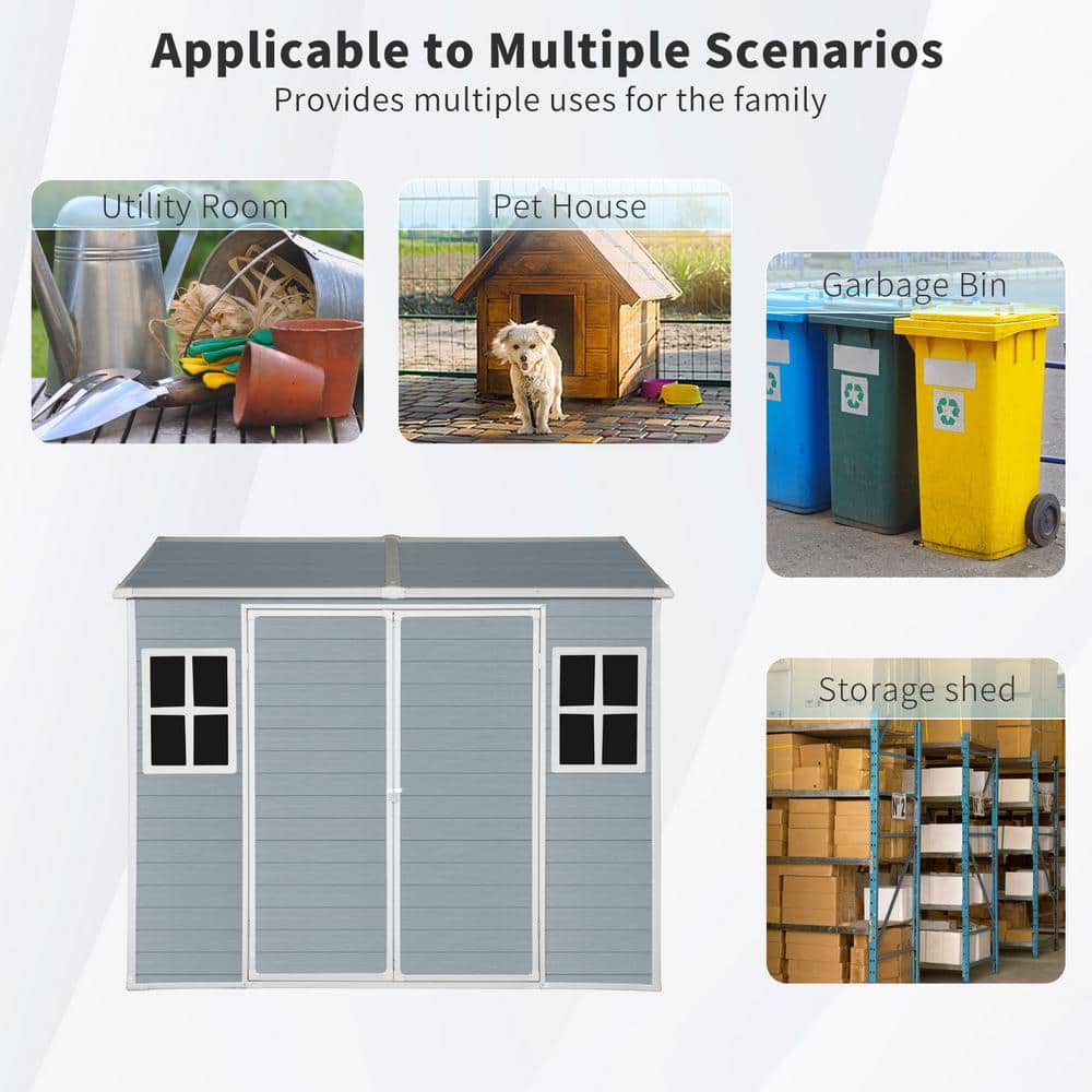 Gray Resin 6' x 8' Outdoor Storage Shed with Windows and Floor