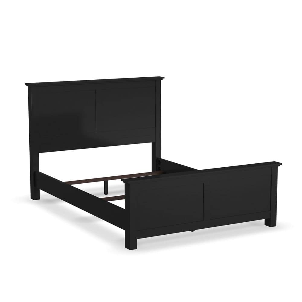 Oak Park Black Queen Wood Frame Upholstered Bed with Slats