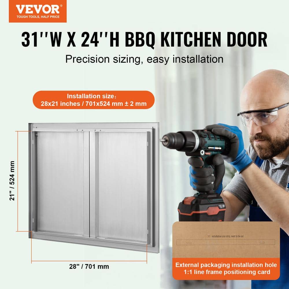 Stainless Steel Double Outdoor Kitchen Access Door with Recessed Handles