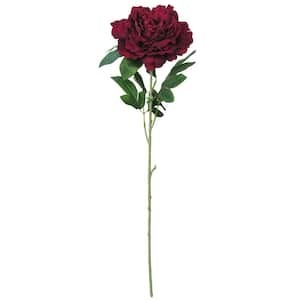 30 in. Large Burgundy Artificial Velvet Peony Flower Stem Spray (Set of 3)