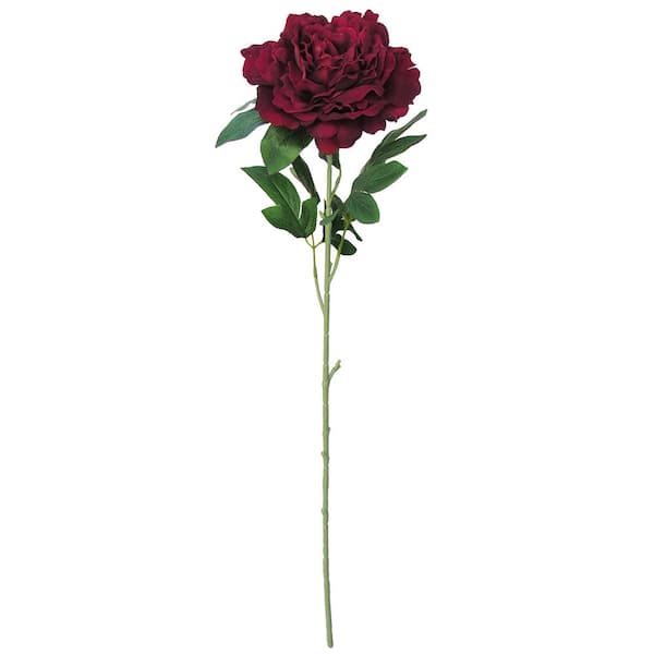 LIVING LUXURY 30 in. Large Burgundy Artificial Velvet Peony Flower Stem Spray (Set of 3)