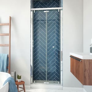 Butterfly-S 31.5 in. W x 73.875 in. H Sliding Semi Frameless Shower Door in Chrome with Clear Glass