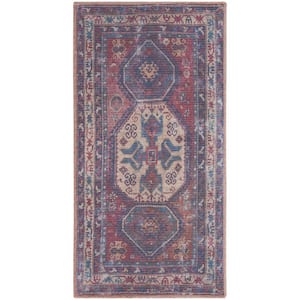 Red and Navy 2 ft. x 4 ft. Oriental Area Rug