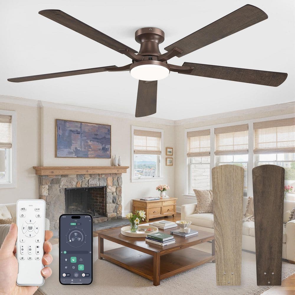 60 in. Brown Flush Mount Indoor/Outdoor Ceiling Fan w/Light App&Remote Quiet Reversible DC Motor for Bedroom Living Room price history on PriceWatchPro