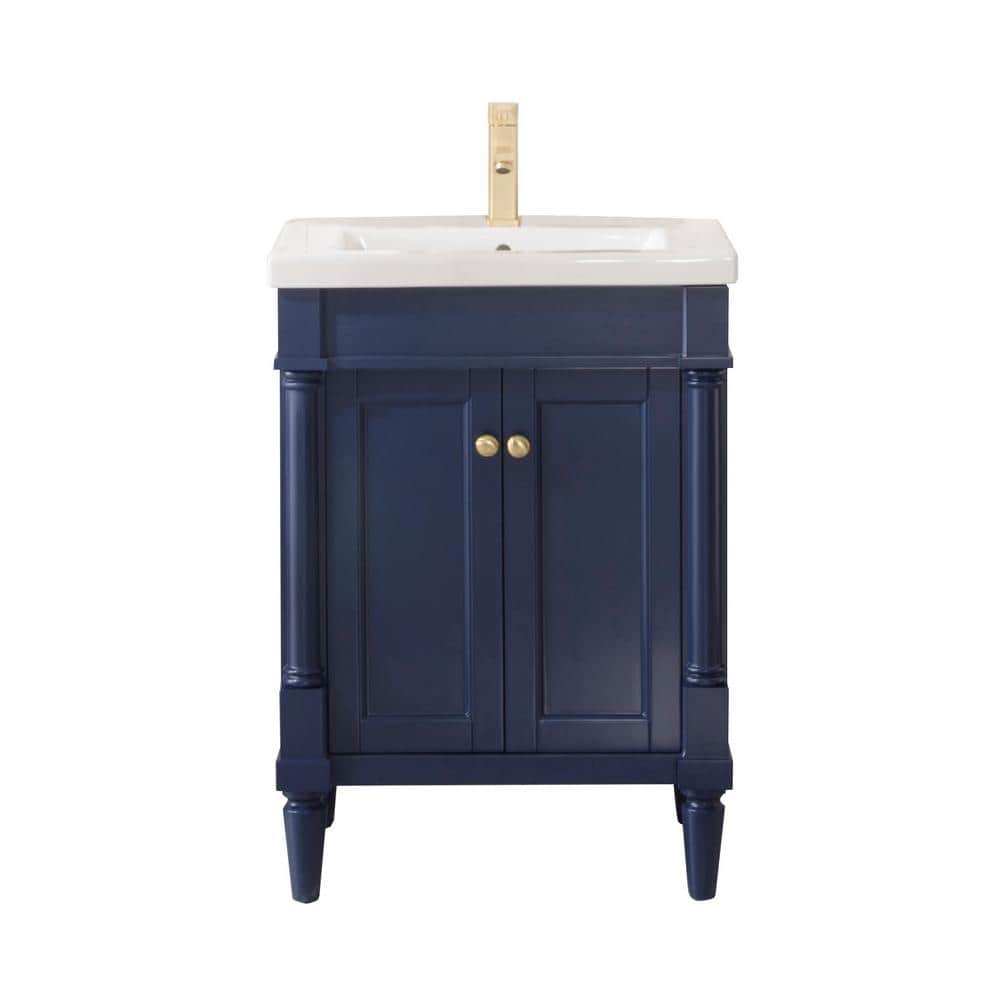 Product Width 24 in. Bath Vanity in Blue with Ceramic Vanity Top in White w