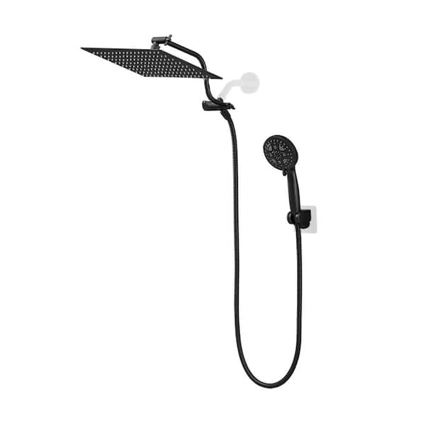 7-Spray Wall Mount Dual Fixed and Handheld Shower Head 1.8 GPM in Matte Black
