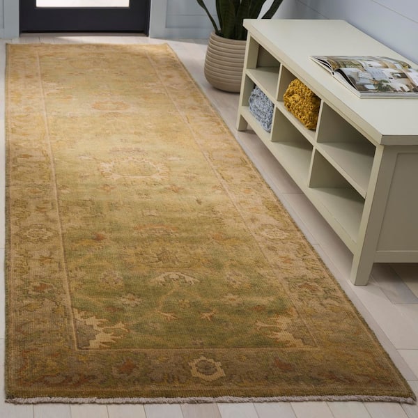 Oushak 3 ft. x 10 ft. Green/Beige Oriental Runner Rug