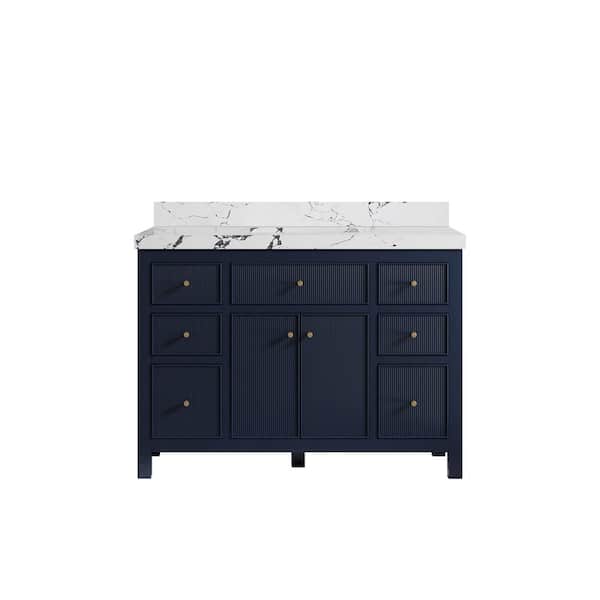 Willow Collections Sonoma 48 in. Single Sink Freestanding Navy Blue Bath Vanity with Viola Night Qt. Top Unassembled