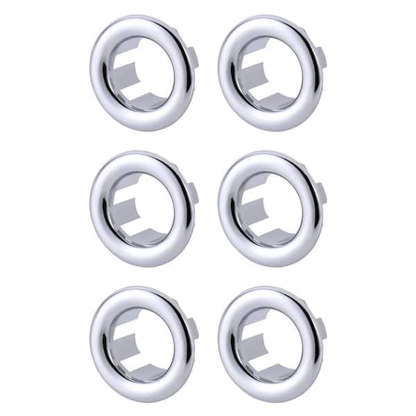 1.2 in. Sink Basin Trim Overflow Cover Plastic Insert in Hole Round Caps in Chrome (6-Pack)