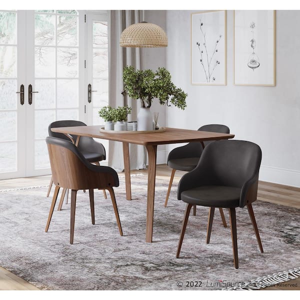 Bacci Brown Faux Leather and Walnut Wood Arm Chair