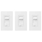 Skylark Contour LED+ Dimmer Switch for Dimmable LED, INC/HAL Bulbs, Single-Pole or 3-Way, w/ Wallplate White (3-Pack)