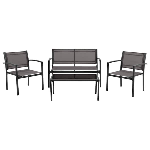 CorLiving Everett Grey 4-Piece Metal Patio Conversation Set