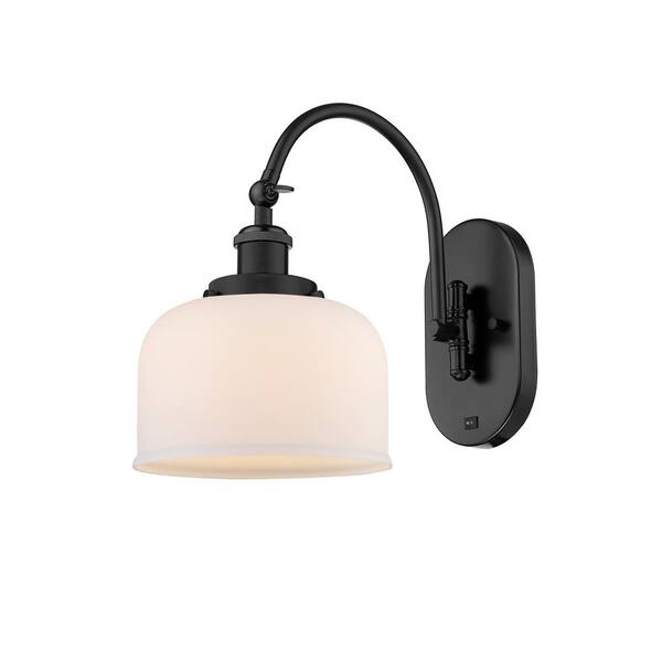 Innovations Bell 1-Light Matte Black, Matte White Wall Sconce with White Glass Shade