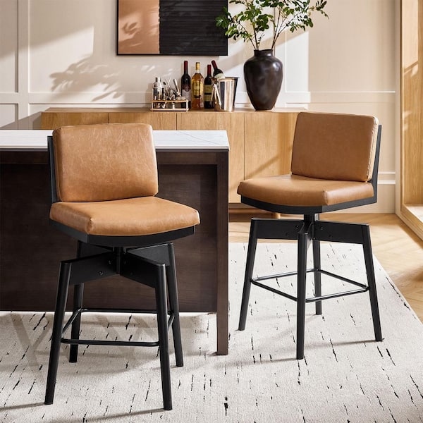 Samuel 36.25 in. H Camel Wood Bar Stool with Adjustable Features Set of 2