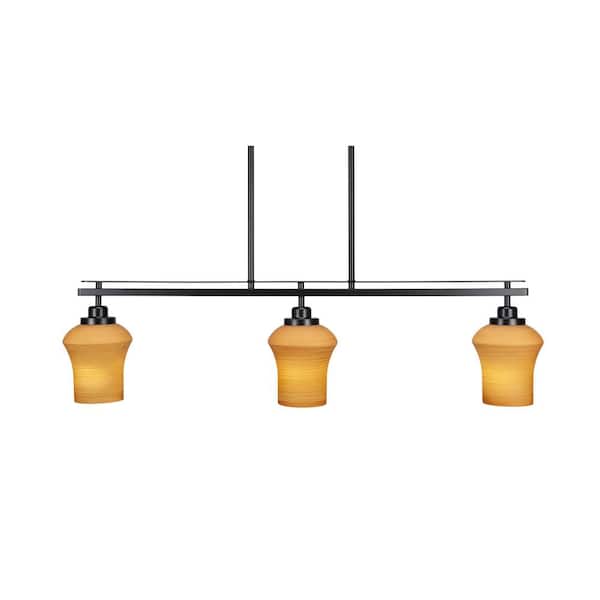 Unbranded Monroe 3-Light, Matte Black Billiard Light, Any room with 5.5 in. Zilo Cayenne Linen Glass Shades no bulbs included