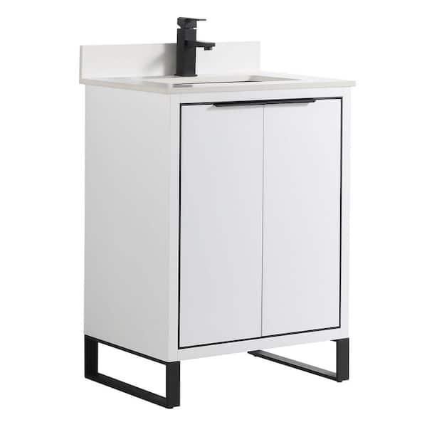 FINE FIXTURES Opulence 24 in. W x 18 in. D x 33.5 in H. Bath Vanity in White Matte with White Single sink Top