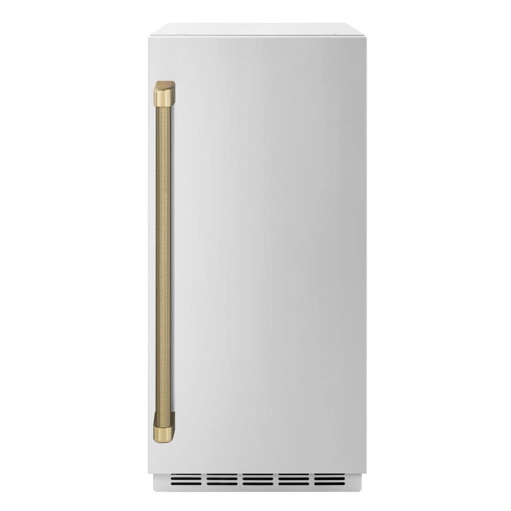 ZLINE Kitchen and Bath Autograph Edition 15 in. Touchstone Gourmet Ice Maker with Solid Stainless Steel Door and Champagne Bronze Helix Handle