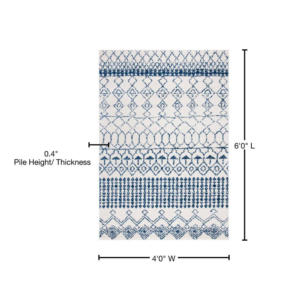 Ivory and Navy Moroccan Geometric 4' x 6' Area Rug
