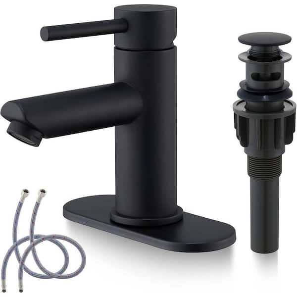 Single Hole Bathroom Faucet RV Deck Mount 1-Hole or 3-Hole with Pop-Up Drains in Matte Black