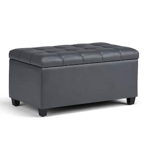 Sienna 34 in. Wide Transitional Rectangle Storage Ottoman Bench in Stone Grey Faux Leather