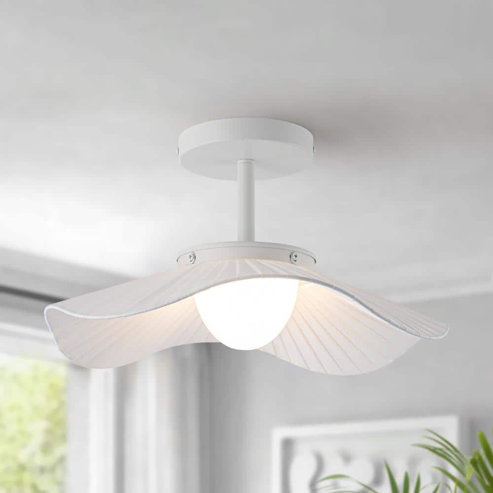 17'' Modern Statement Wave 12W 2700K LED Semi Flush Mount Ceiling Light with White Fabric Shade for Bedroom Dining Room price history on PriceWatchPro