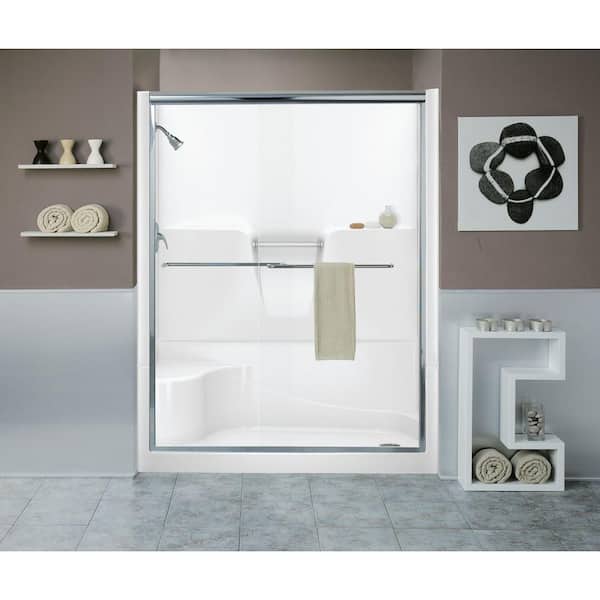 Aquatic Remodeline 60 in. x 34 in. x 76 in. 4-Piece Shower Stall with Seat and Left Drain in Biscuit