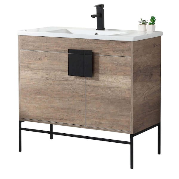 FINE FIXTURES Shawbridge 36 in. W x 18.11 in. D x 33.5 in. H Bath Vanity in Shadow Gray with Ceramic Vanity Top in White