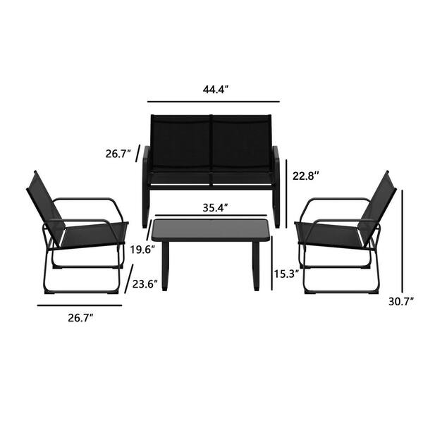 CORVUS Yorkdale Black 4-Piece Outdoor Sling Fabric Patio CORVUS Yorkdale Black 4-Piece Outdoor Sling Fabric Patio