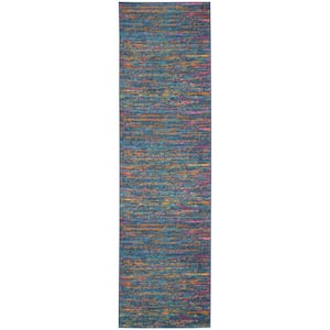 Passion Blue/Multicolor 2 ft. x 10 ft. Abstract Contemporary Kitchen Runner Area Rug