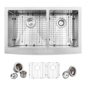 Professional 33 in. Apron-Front 60/40 Double Bowl 16 Gauge Stainless Steel Kitchen Sink with Accessories