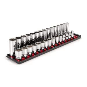 1/2 in. Drive 12-Point Socket Set with Rails (10 mm-24 mm) (30-Piece)