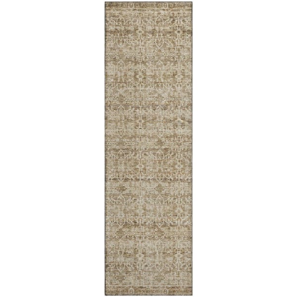 Mayfield Premium Machine Washable Abstract AMF2152 Brown 2 ft. x 7 ft. Runner Rug